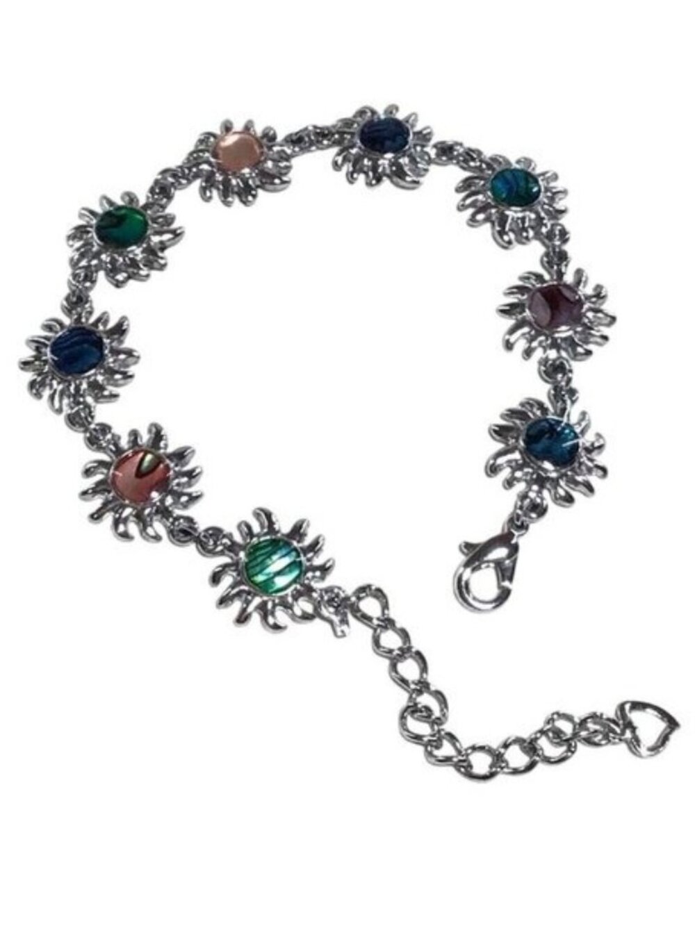 Sunburst Silver Tone Charm Bracelet With Multicolor Gemstones Womens Jewelry